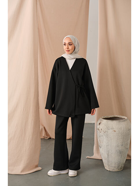 Locco Moda Kadın Yan Bağlamalı Takım Siyah - S000449601-19351