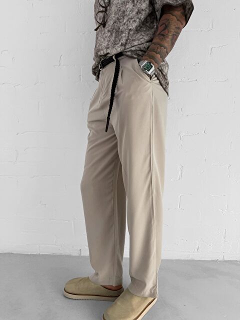 Abluka Online Erkek Baggy Fit Beli Lastikli Pantolon Bej - S000378093-19928
