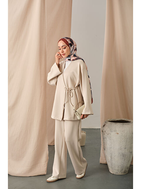 Locco Moda Kadın Yan Bağlamalı Takım Taş - S000449601-25636