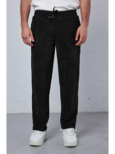Abluka Online Erkek Regular Fit Fitilli Beli Lastikli Pantolon Siyah - S000487359-19351