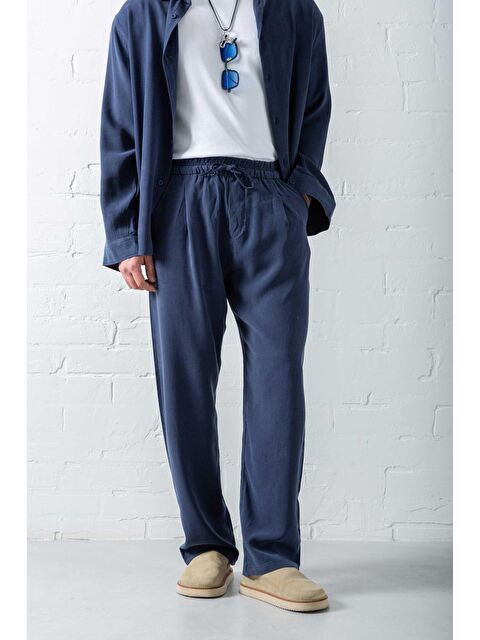 Abluka Online Erkek Baggy Fit Beli Lastikli Pantolon Lacivert - S000487360-21164