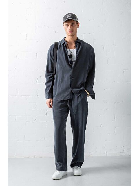 Abluka Online Erkek Baggy Fit Beli Lastikli Pantolon Siyah - S000487360-19351