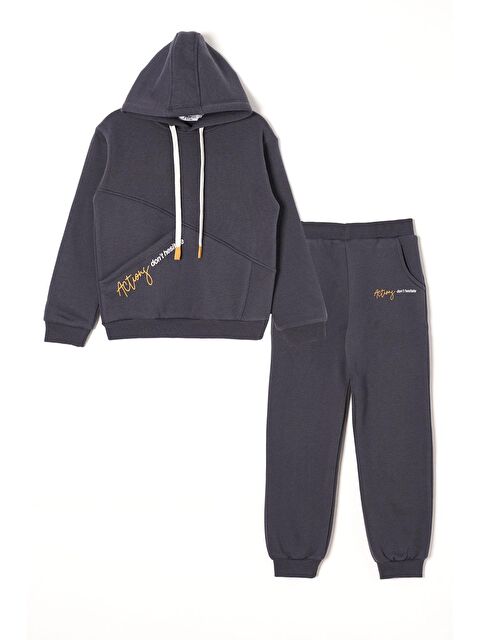 Zepkids Kapüşonlu Uzun Kol Yazı Baskılı Antrasit Renk Erkek Çocuk Eşofman Takım - S000357020-29666