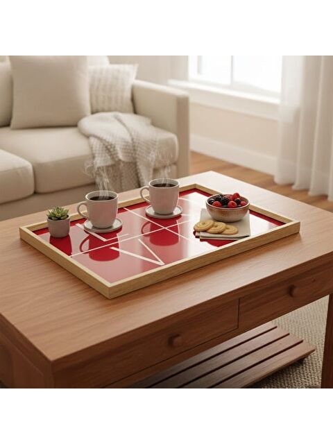 Evidea Deco Love Desenli Dekoratif Tepsi - Kırmızı - 28,5x41 cm