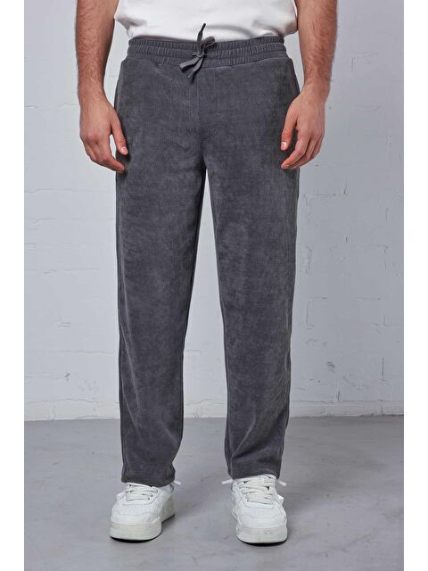 Abluka Online Erkek Regular Fit Fitilli Beli Lastikli Pantolon Füme - S000487359-33408