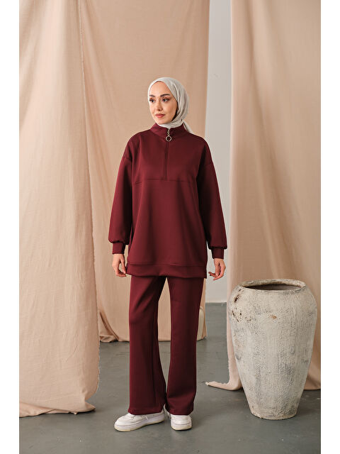 Locco Moda Kadın Yarım Fermuarlı Takım Bordo - S000449604-19951