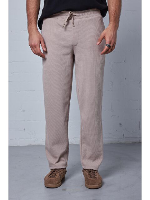 Abluka Online Erkek Regular Fit Fitilli Beli Lastikli Pantolon Bej - S000487359-19928