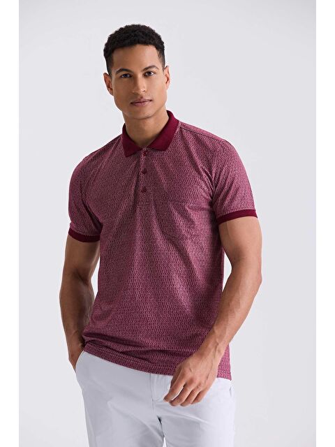 JAKAMEN Bordo Classic Fit Desenli Polo Yaka T-Shirt - S000497008-19951