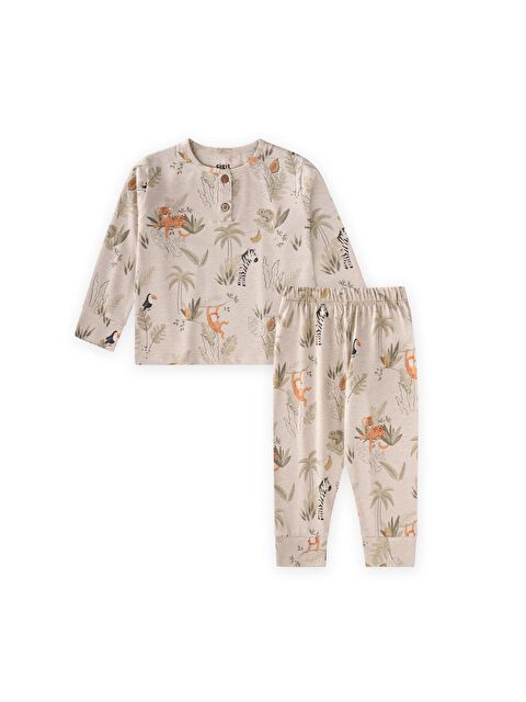CİGİT Animal Desenli Pijama Takım 1-5 Yaş Bej - S000507632-19928