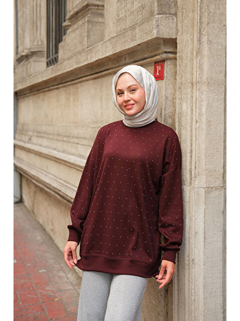 Locco Moda Kadın Taş Detay Tunik Bordo - S000449004-19951