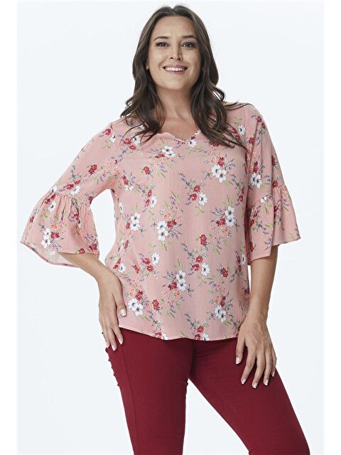 Mylinemoda V Yaka Kolları Fırfırlı Bluz - S000239777-20045