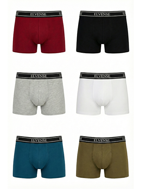 Elvense Erkek Karışık Renk 6'li Paket % 100 Pamuklu Elastanlı Kutulu Boxer - S000487364-23173