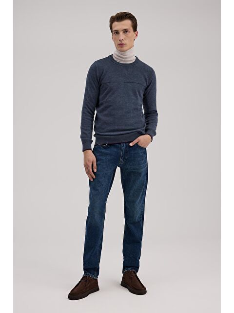 JAKAMEN İndigo Slim Fit Bisiklet Yaka Triko - S000495754-23093