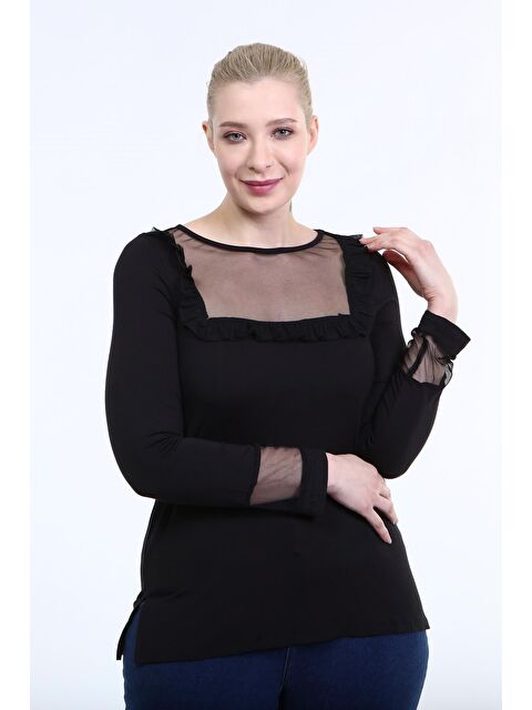 Mylinemoda Önü Ve Kolları Tül Detaylı Bluz - S000239791-19351