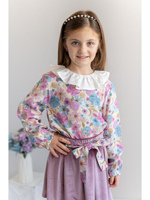 ZEYLAND Kız Çocuk Yaka Detaylı Desenli Dokuma Bluz - S000315442-18194