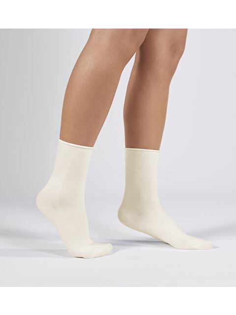 FORWENA 3'lü Paket Kırık Beyaz Pamuklu Lastiksiz Dikişsiz Soket Çorap 36-41 - S000340149-10584