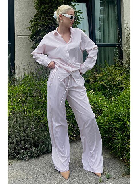 Madmext Pembe Uzun Kollu Çizgili Gömlek Pantolon İkili Takım Mg2124 - S000211354-20024