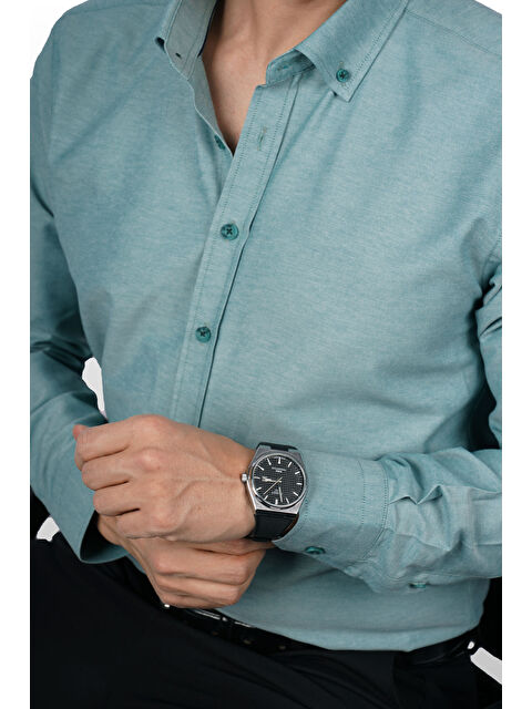 Etikmen Mint Yeşili Yaka Düğmeli Premium Şamre Slimfit Erkek Gömlek - S000512610-1180