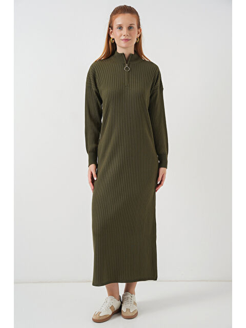 Bigdart 15839 Boydan Triko Elbise - Haki - S000110376-18547
