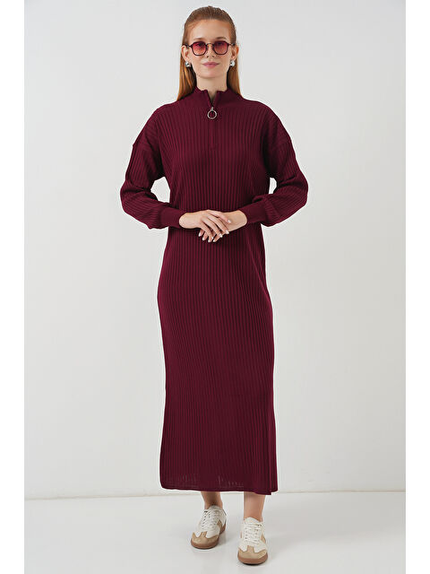Bigdart 15839 Boydan Triko Elbise - Y.Bordo - S000110376-97