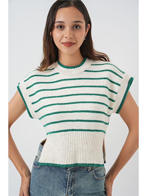 Bigdart Kadın Çizgili Triko Süveter 15926 - Zümrüt Yeşili - S000421859-18709