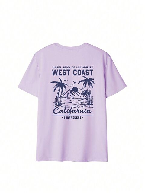 Trendseninle Kadın Lila  West Coast Calif Baskı Regular Fit Tişört