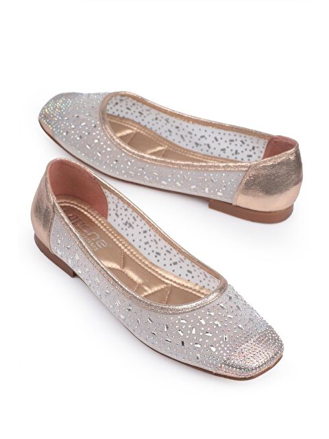 Capone Outfitters Küt Burunlu Taşlı Dantelli Kadın Babet - S000119977-20076