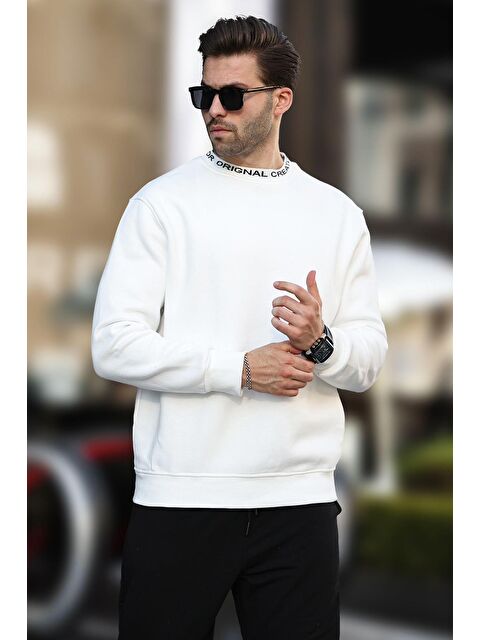 Madmext Ekru Bisiklet Yaka Şardonlu Erkek Sweatshirt 7047 - S000244954-19965