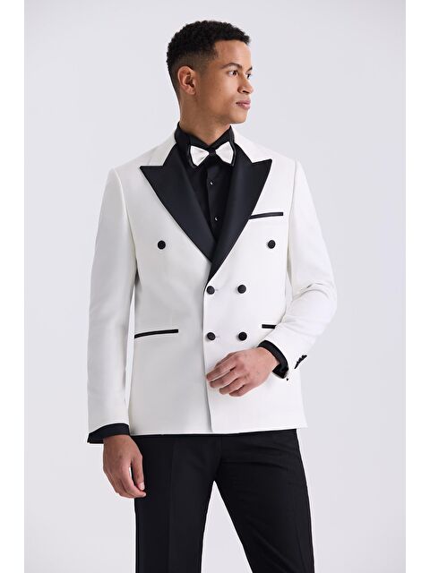 JAKAMEN Beyaz Slim Fit Sivri Yaka Kruvaze Smokin Takım Elbise - S000497019-20063