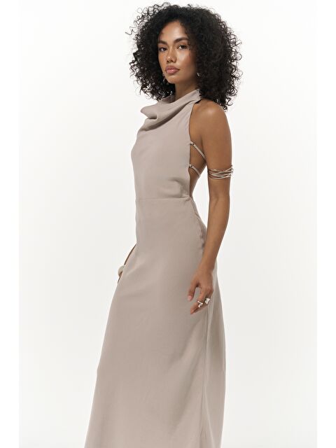Mai Collection Loretta Sırt Dekolteli Vizon Uzun Elbise - S000380272-26429