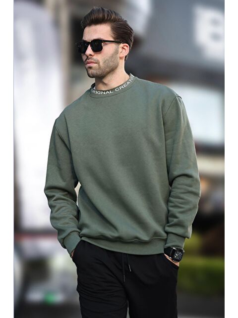 Madmext Haki Bisiklet Yaka Şardonlu Erkek Sweatshirt 7047 - S000244954-18547