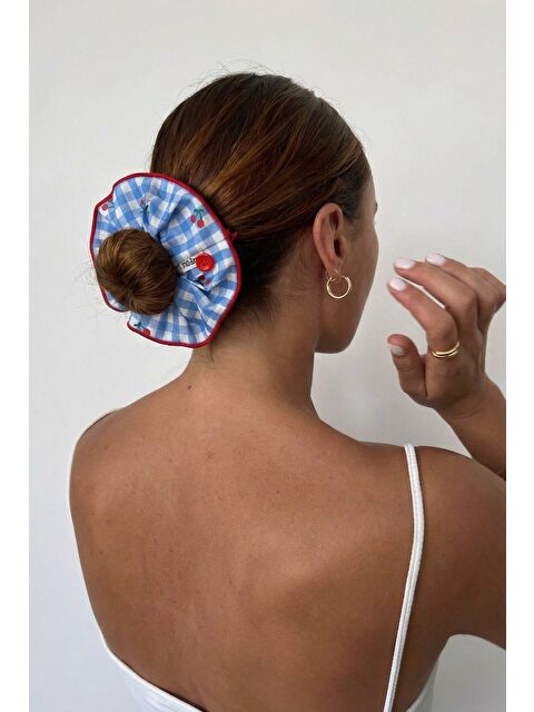 Katia And Bony Mavi Kareli Kiraz Desenli Düğmeli Lastik Toka