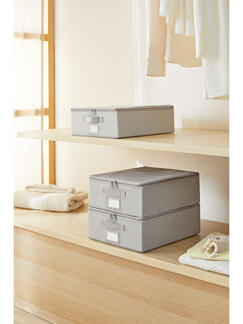 Ocean Home Textile 3'lü Küçük Boy Gri Balıksırtı Destekli Hurç Set 31 x 38 x 12 cm - S000350924-20600