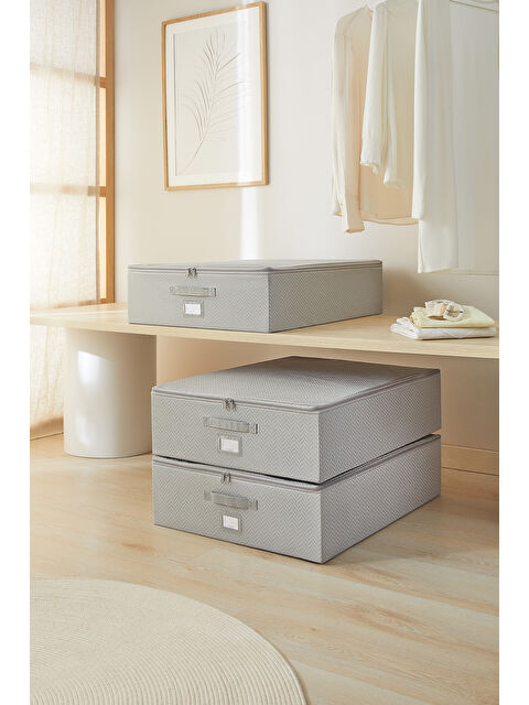 Ocean Home Textile 3'lü Büyük Boy Gri Balıksırtı Destekli Hurç Set 55 x 70 x 18 cm - S000350927-20600