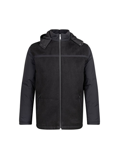 Hatemoğlu Siyah Regular Fit Hakim Yaka Yünlü Kapüşonlu Şişme Mont - S000387239-19351
