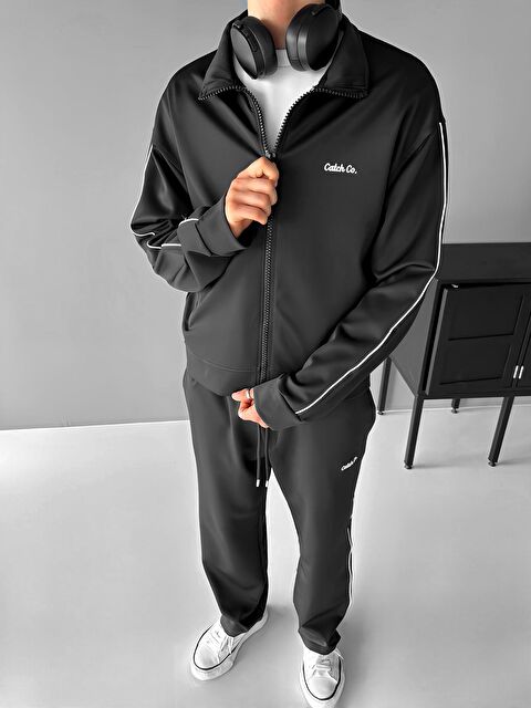 Abluka Online Erkek Oversize Fermuarlı Baskılı Sweatshirt Siyah - S000497022-19351