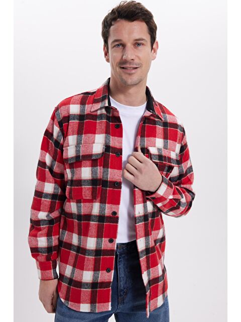 TUDORS Erkek Relax Fit Rahat Kesim Çift Cepli Kışlık Oduncu Kareli Gömlek - S000519863-23173