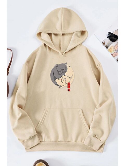 uyguntarz Unisex Yin Yang Cats Baskılı Sweatshirt - S000268142-19928