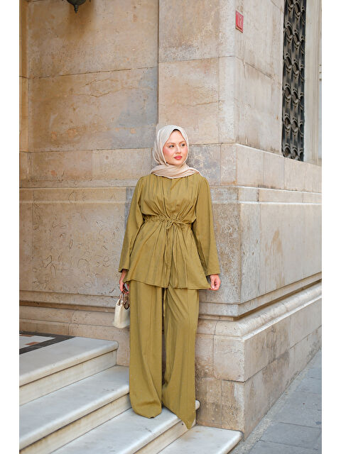 Locco Moda Kadın Taş Detaylı İkili Takım Yağ Yeşil - S000418477-1091