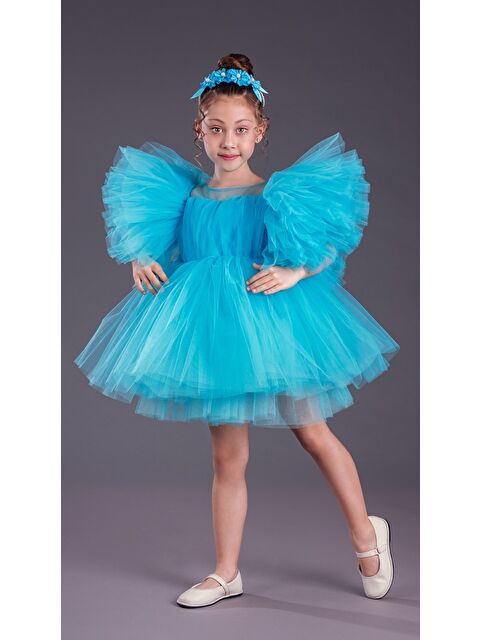 Mnk Baby & Kids Tütü Etekli Kabarık Kollu Komotini Taçlı Kız Çocuk Abiye Elbise MNK0582 - S000388568-20055