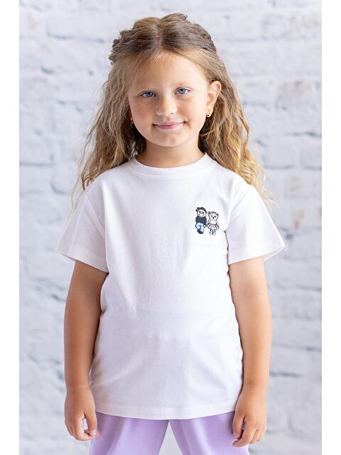 ZEYLAND Kız Çocuk Nakış Detaylı Kısa Kollu Tişört - Ekru - S000315446-19965