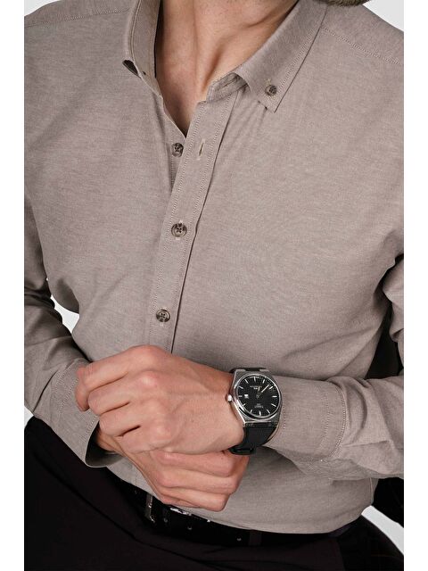 Etikmen Açık Kahve Yaka Düğmeli Premium Şamre Slimfit Erkek Gömlek - S000512610-29705