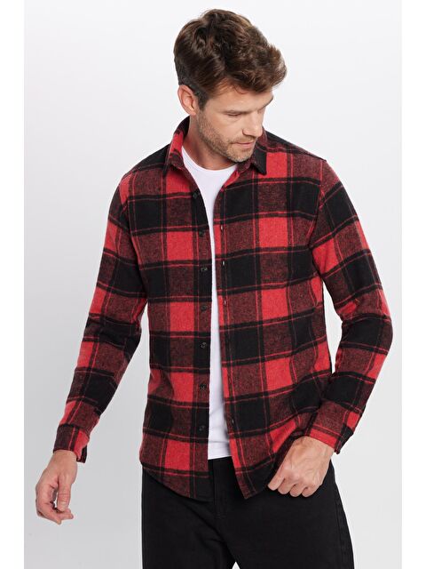 TUDORS Erkek Slim Fit Dar Kesim Oduncu Kareli Kışlık Gömlek - S000314845-23173