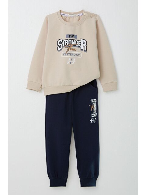 Breeze Erkek Bebek Eşofman Takım Yazı Baskılı Bej (2 Yaş) - S000383771-19928
