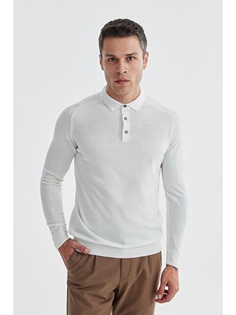 JAKAMEN Ekru Slim Fit Yünlü Desenli Polo Yaka Triko - S000495760-19965