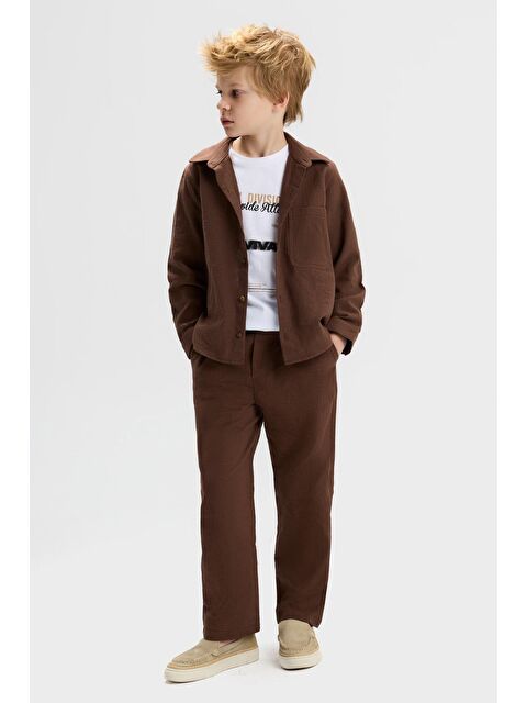 Magu Erkek Çocuk Pamuklu Kahverengi Ceket Pantolon Ve T-Shirt 3'Lü Takım - Modern Stil - S000518497-23173