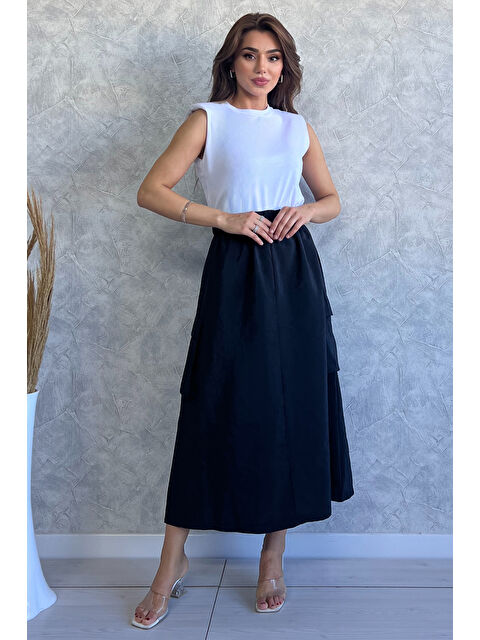 Gülseli Bisiklet Yaka Kargo Cep Detaylı Kadın Çift Renkli Elbise - S000299500-19351