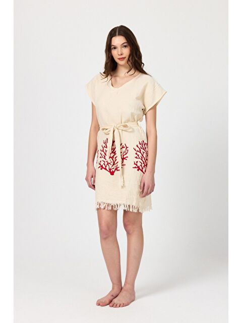 Mulberry Müslin Kadın Plaj Elbisesi Kolsuz %100 Pamuk