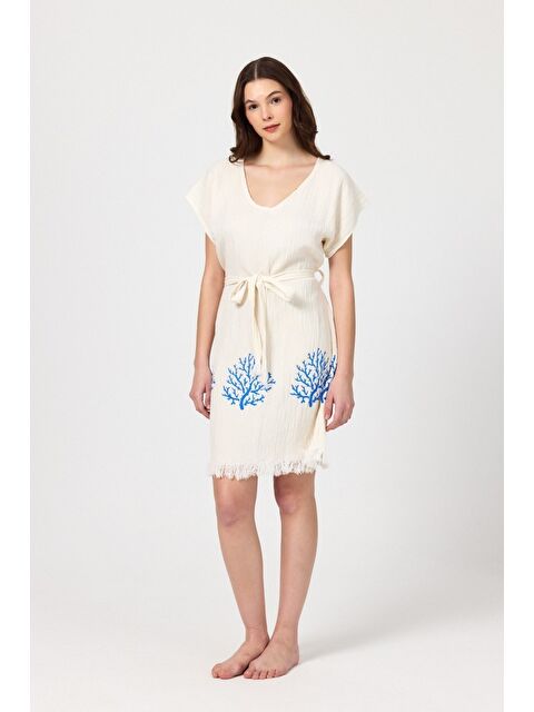 Mulberry Müslin Kadın Plaj Elbisesi Kolsuz %100 Pamuk