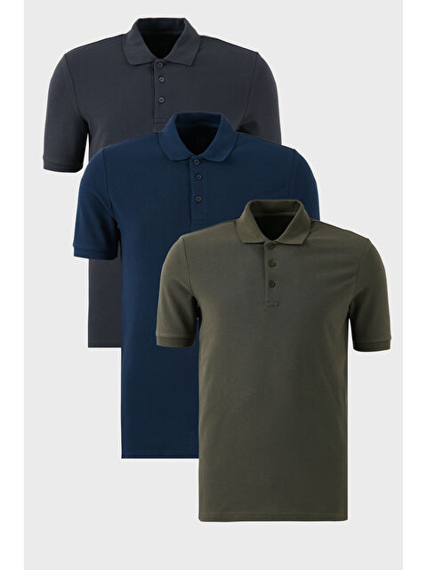 Buratti Pamuklu Regular Fit Düğmeli Polo Yaka 3'lü Paket T Shirt 5902127S3 - S000387113-37636